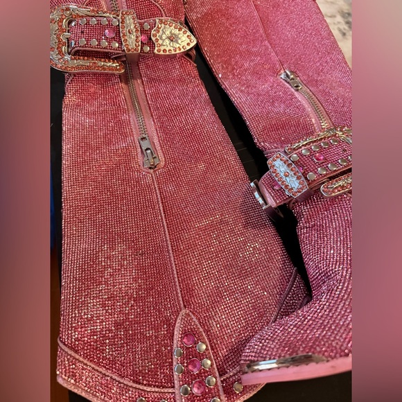 (Out of Stock Online) Dolls Kill-Pink SHERIFF Shine Knee High Cowboy Boots - Picture 4 of 16